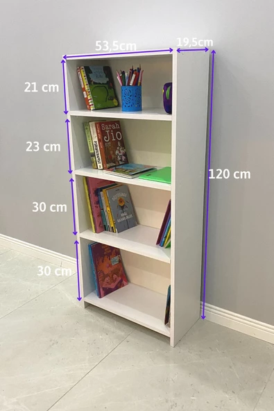IRMAK MOBİLYA 4 Raflı Modern Kitaplık Dosya Kitap Rafı Ofis Ev Rafı Kitap Raf Beyaz - 2