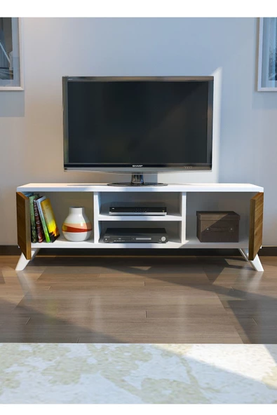 IRMAK MOBİLYA Tv Sehpası Tv Ünitesi Ceviz Beyaz Yaşam Ünitesi Duvar Ünitesi Mini Tv Sehpası - 2