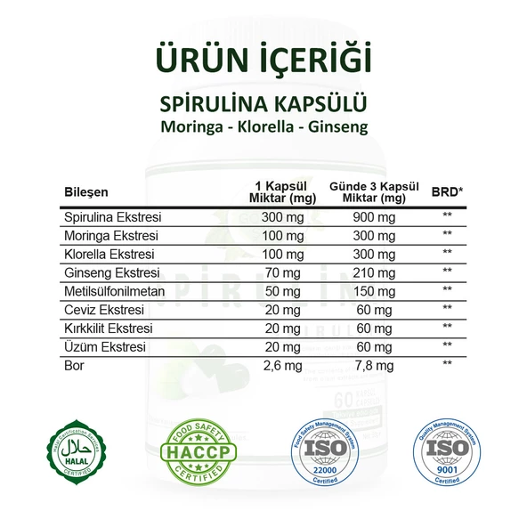 Spirulina Kapsül ( Spirulina Capsule) 60 Adet - 3