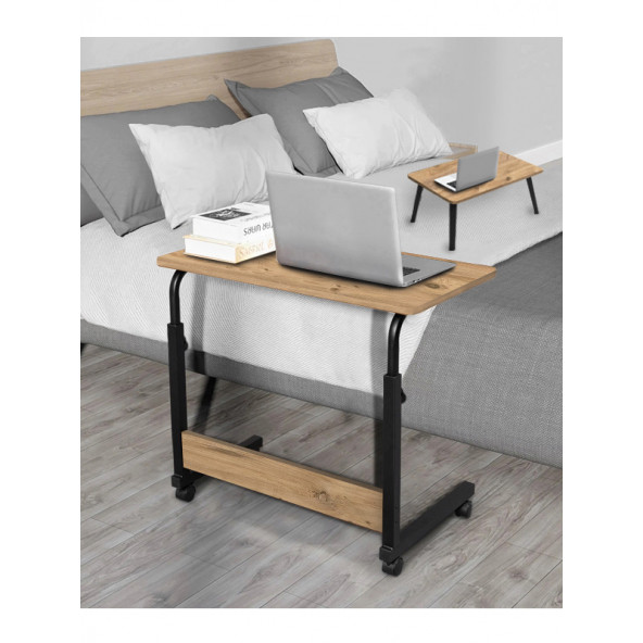 servetavcı Çift Kullanımlı Yükseklik Ayarlı Laptop Sehpası ve Çalışma Masası - Ceviz (Tekerli)