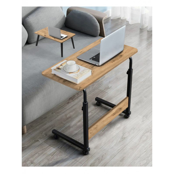 servetavcı Çift Kullanımlı Yükseklik Ayarlı Laptop Sehpası ve Çalışma Masası - Atlantik Çam (Tekerli) - 3