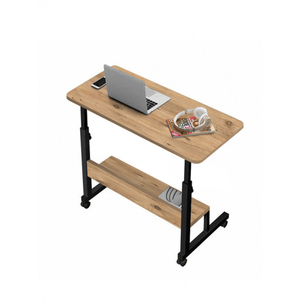 servetavcı Yükseklik Ayarlı Raflı Çalışma Masası - Atlantik Çam (Tekerli) 80x40