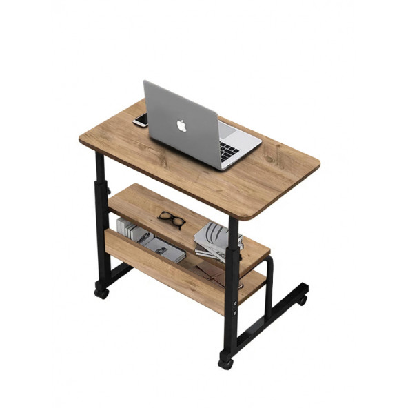 servetavcı Yükseklik Ayarlı ve Çift Raflı Laptop Sehpası ve Çalışma Masası - Atlantik Çam (Tekerli) 70 x 40 cm