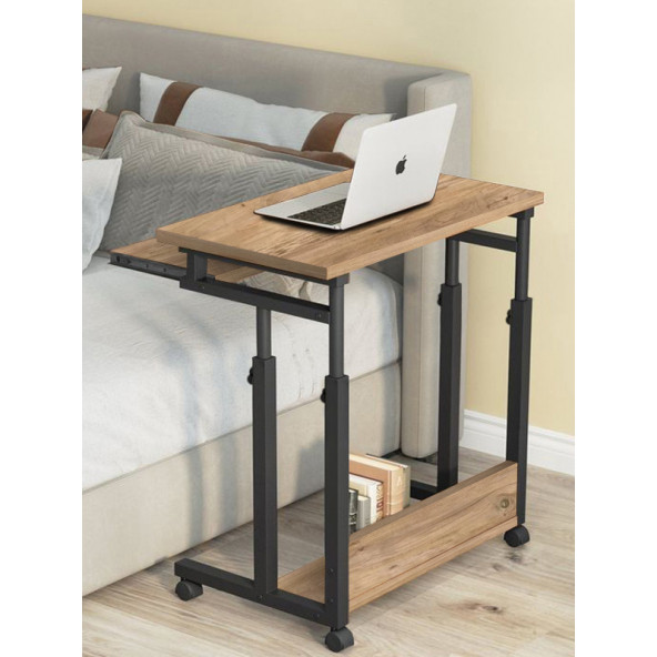 servetavcı Yükseklik Ayarlı ve Klavyelikli Laptop Sehpası ve Çalışma Masası - Atlantik Çam (Tekerli) - 2