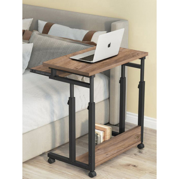 servetavcı Yükseklik Ayarlı ve Klavyelikli Laptop Sehpası ve Çalışma Masası - Ceviz (Tekerli)