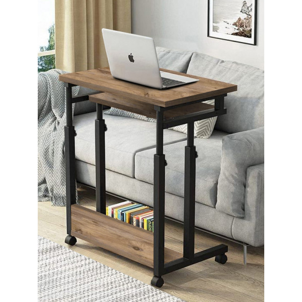 servetavcı Yükseklik Ayarlı ve Klavyelikli Laptop Sehpası ve Çalışma Masası - Ceviz (Tekerli) - 2
