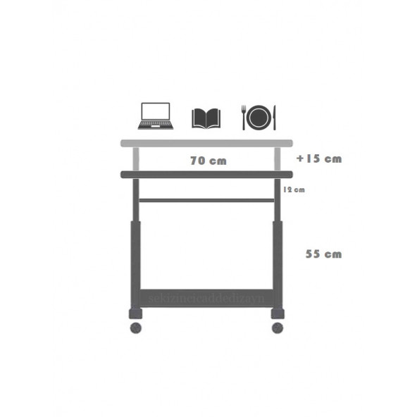 servetavcı Yükseklik Ayarlı ve Klavyelikli Laptop Sehpası ve Çalışma Masası - Ceviz (Tekerli) - 3