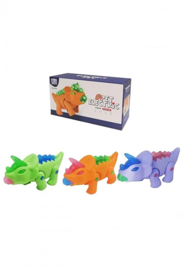 Işıklı Sesli Yürüyen Pilli Neşeli Boynuzlu Dinozor - Pet Electric