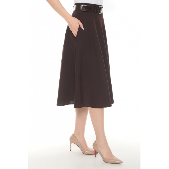 SORALLİNE KADIN BAHARLIK KLOŞ ETEK 780 KAHVE - 2