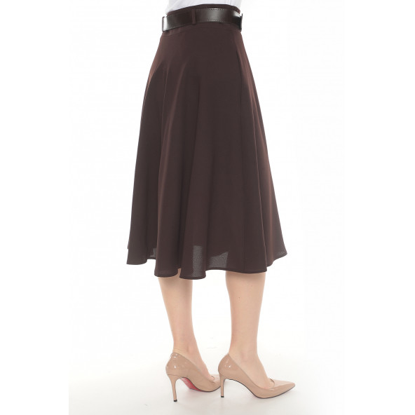 SORALLİNE KADIN BAHARLIK KLOŞ ETEK 780 KAHVE - 3