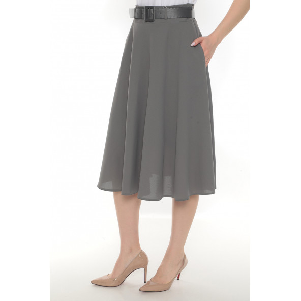 SORALLİNE KADIN BAHARLIK KLOŞ ETEK 780 ETAMİN GRİ - 2
