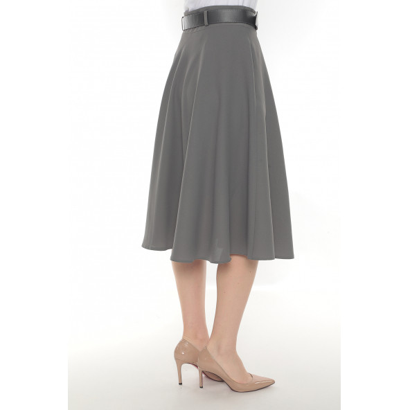 SORALLİNE KADIN BAHARLIK KLOŞ ETEK 780 ETAMİN GRİ - 3