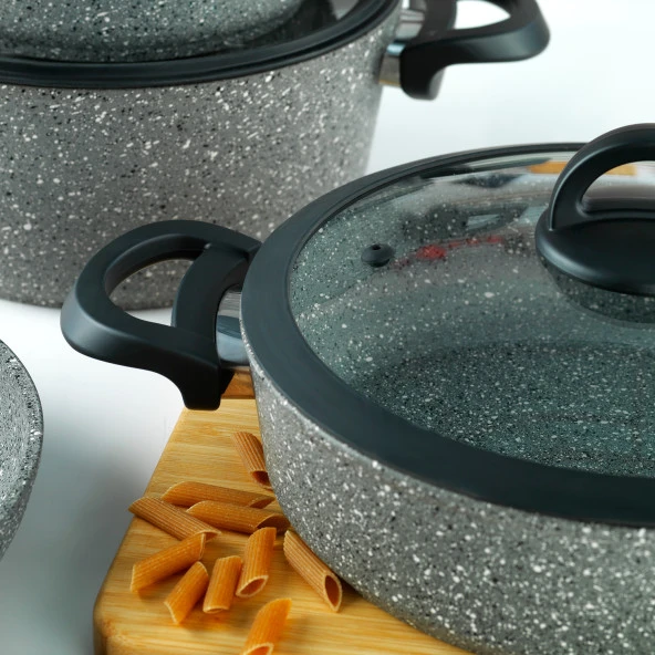 Schafer Cucina Yanmaz Yapışmaz Tencere Seti 7 Parça-Gri - 3