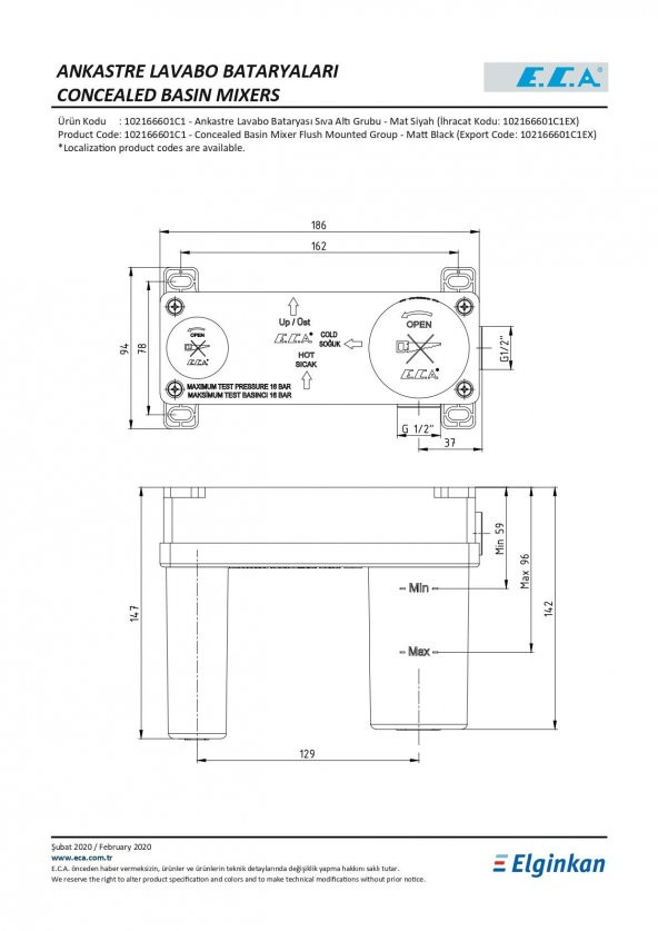 Eca Tiera Ankastre Lavabo Bataryası Sıva Altı- Mat Siyah 102166601C1 - Resim 2