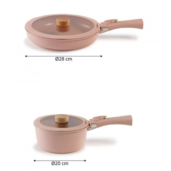 Neoflam Midas Pembe 6 Parça Ayrılabilen Saplı İç İçe Geçebilen Tencere Tava Seti D-NEOMDS6I-03 - 5