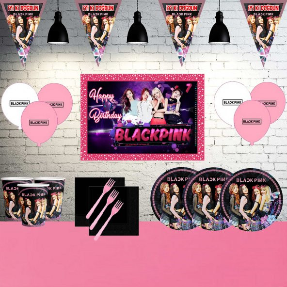 Afişli Black Pink Blackpink 8 Kişilik Doğum Günü Parti Malzemeleri Seti - 1