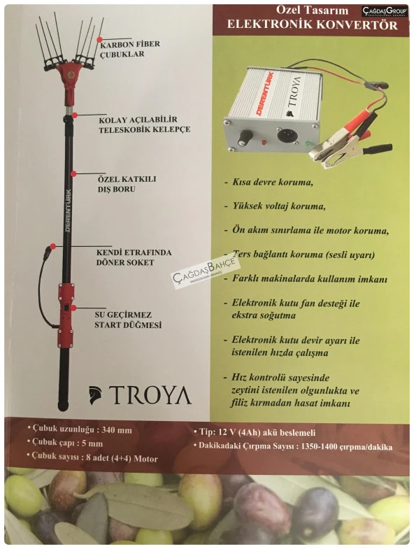 Derentürk Troya Zeytin Hasat Makinesi  - 12 Volt Akü İle Çalışır - 4