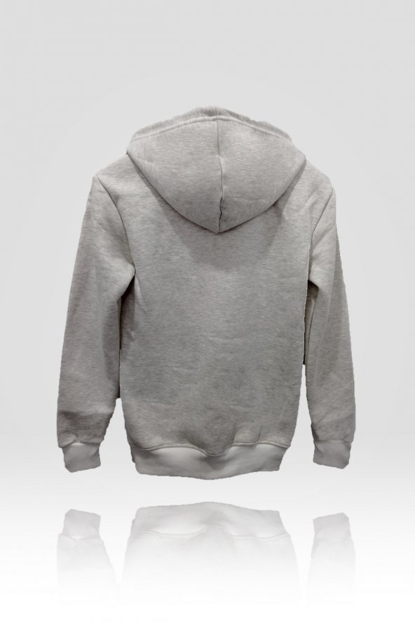 Unisex Gri Fermuarlı Kapşonlu Hırka - 2
