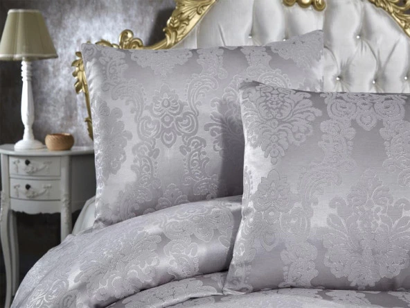 Toprak Jakarlı Şönil Yatak Örtüsü Gri - Resim 2