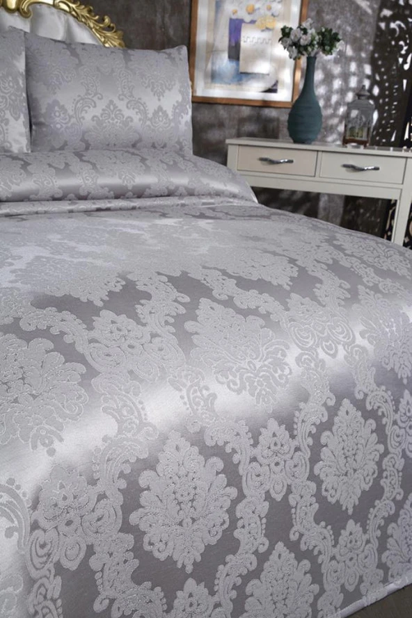 Toprak Jakarlı Şönil Yatak Örtüsü Gri - Resim 9