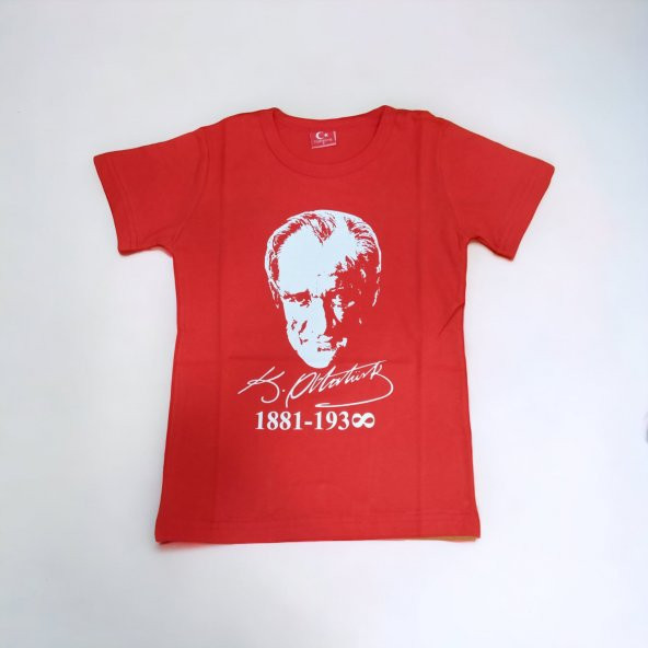 Çocuk Imzalı Kırmızı Atatürk Tişörtü imzalı Tişört