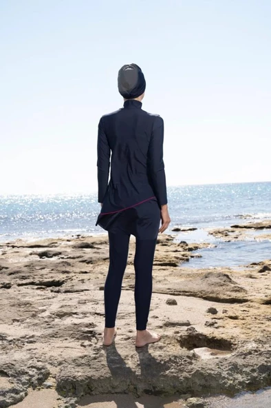 ESTİVA 22998 Lacivert Dijital Desenli Garson Tam Boy Lycralı Tesettür Mayo - Resim 2