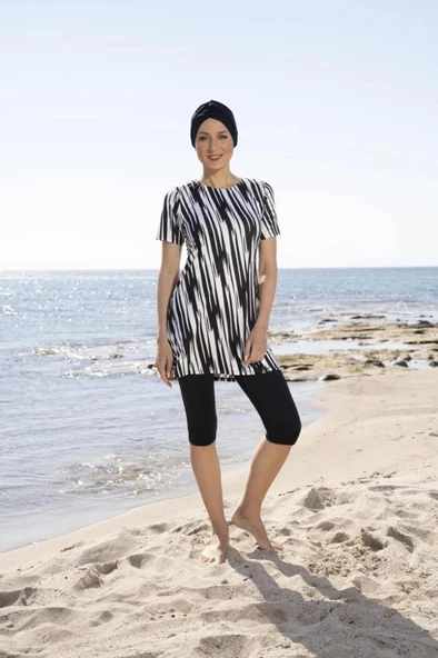 Estiva 23802 Siyah Kısa Kol  Yarı Kapalı Mayo - Resim 7