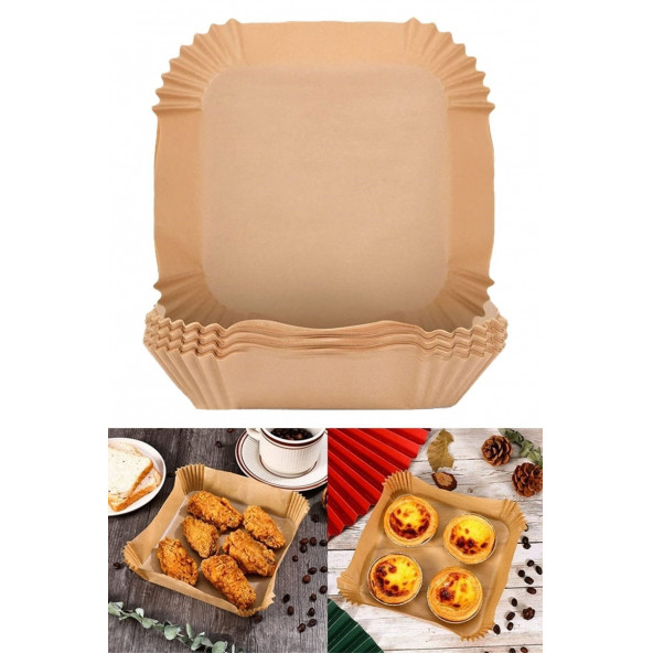 Nactumu 100 Adet Air Fryer Pişirme Kağıdı Tek Kullanımlık Yağ Geçirmez Kağıt Kare Tabak Model