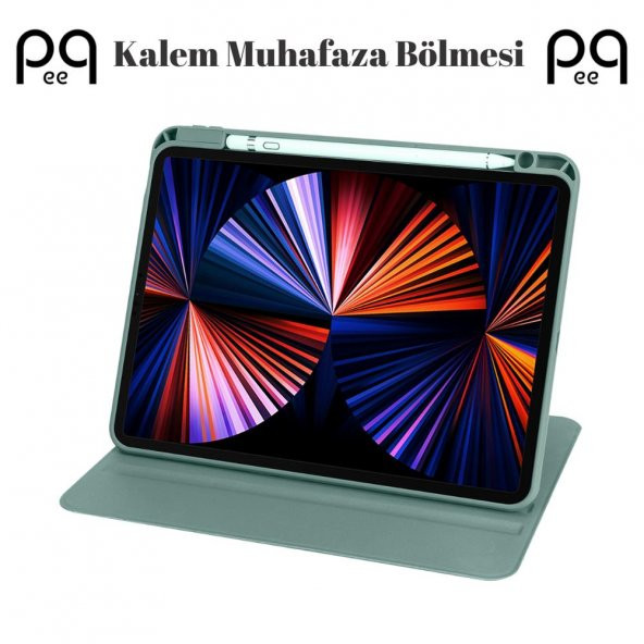 Peeq Apple iPad Air 10.9 2020 (4.Nesil) Kılıf  Termik Kalem Bölmeli Dönebilen Standlı Kılıf - 4