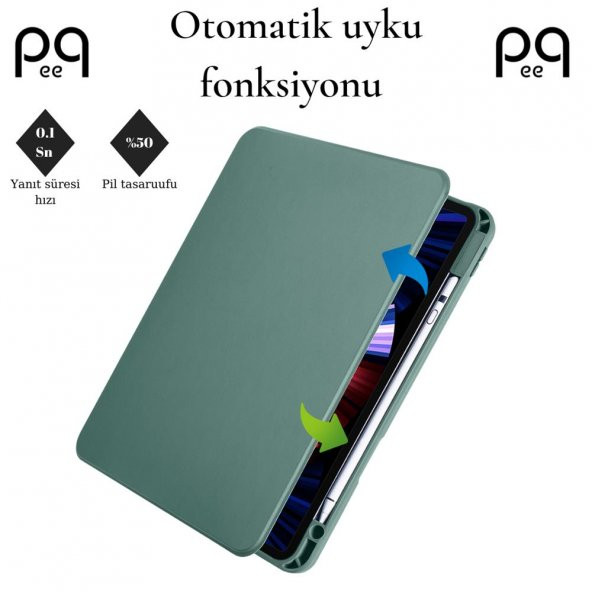 Peeq Apple iPad Air 10.9 2020 (4.Nesil) Kılıf  Termik Kalem Bölmeli Dönebilen Standlı Kılıf - 8