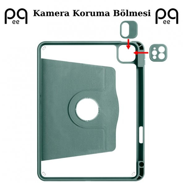 Peeq Apple iPad Air 10.9 2020 (4.Nesil) Kılıf  Termik Kalem Bölmeli Dönebilen Standlı Kılıf - 9
