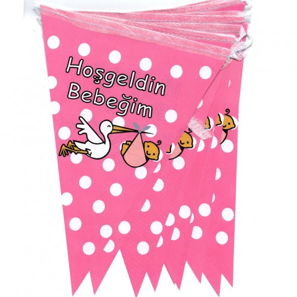 Hoşgeldin Bebeğim Temalı Üçgen Flama Bayrak Süs - Pembe - 2
