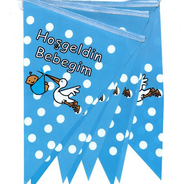 Hoşgeldin Bebeğim Temalı Üçgen Flama Bayrak Süs - Mavi - 2