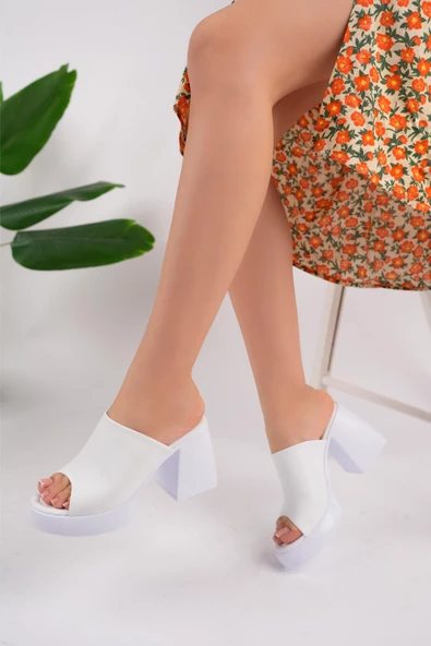 Muggo Alaçatı Garantili Kadın Günlük Rahat Şık Ortopedik Platform Kalın Topuklu Terlik - 4