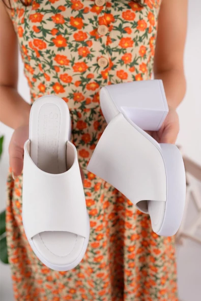 Muggo Alaçatı Garantili Kadın Günlük Rahat Şık Ortopedik Platform Kalın Topuklu Terlik - 2