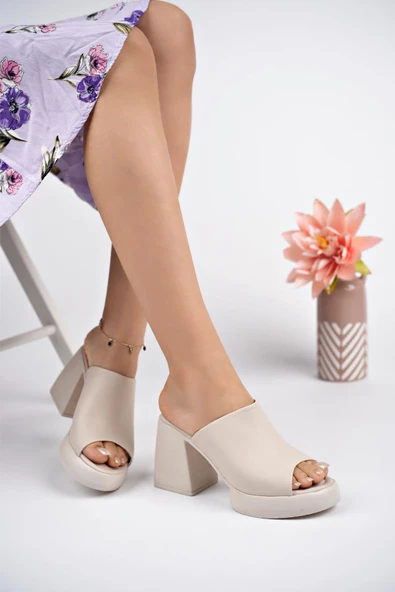 Muggo Alaçatı Garantili Kadın Günlük Rahat Şık Ortopedik Platform Kalın Topuklu Terlik - 10