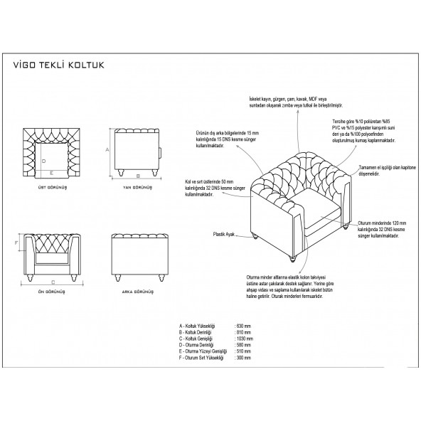 Turkea Vigo Chester Tekli Ofis Kanepesi Ofis Koltuğu Berjeri - 3