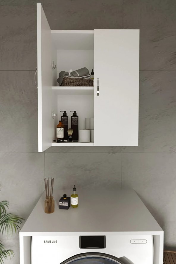 AZZURİ HOME Çamaşır Makinesi Üstü Dolap Banyo Asma Havlu Dolabı Deterjan Dolabı - 2