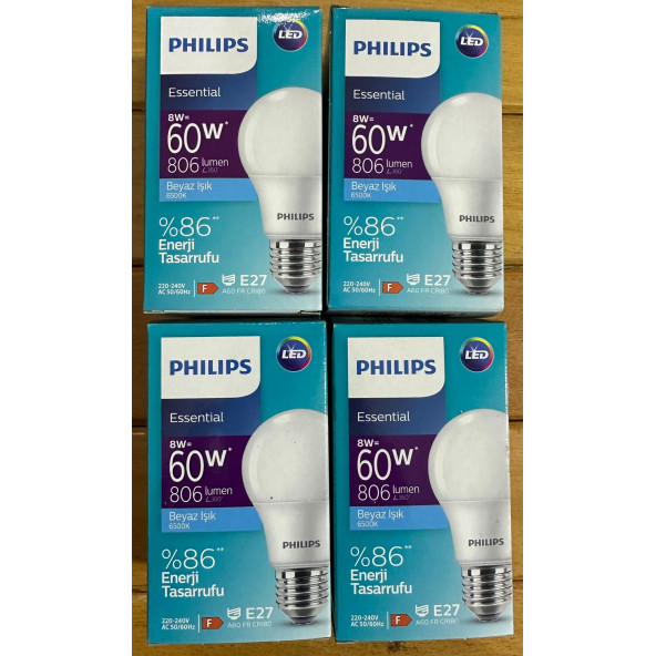 4 ADET PHILIPS LED AMPUL PHİLİPS BEYAZ IŞIK 8W 60W 806 LUMEN