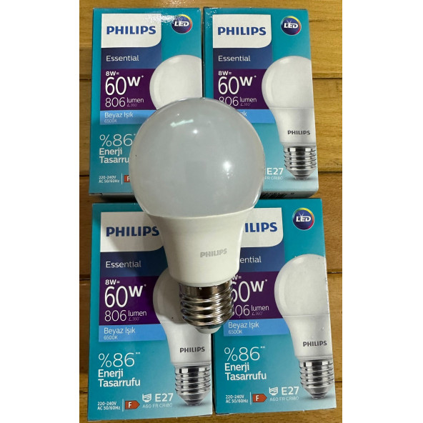4 ADET PHILIPS LED AMPUL PHİLİPS BEYAZ IŞIK 8W 60W 806 LUMEN - 2