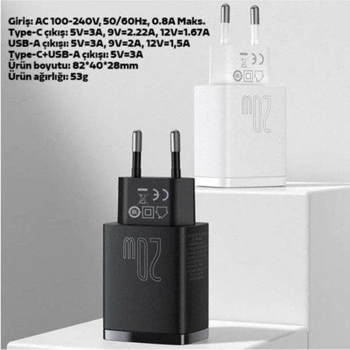 BASEUS Compact 20W QC3.0 Ultra Hızlı Şarj Adaptörü,1 USB, 1 Type Çıkışlı İphone Şarj Başlığı - 4