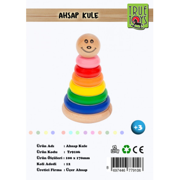 True Toys Ahşap Renkli  Kule