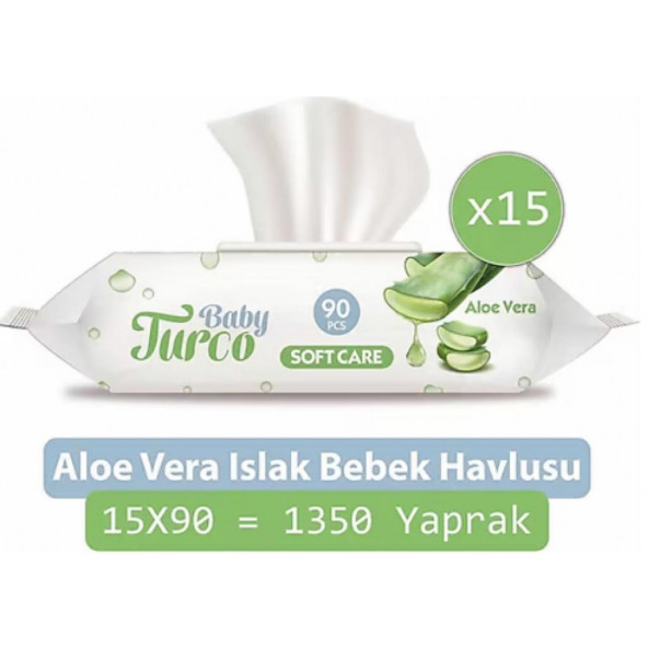 Baby Turco Softcare Aloe Vera Islak Bebek Havlusu 15'li Paket