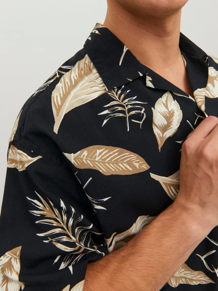 JACK JONES Erkek Yaprak Desenli Kısa Kollu Gömlek 12202240 - Resim 5