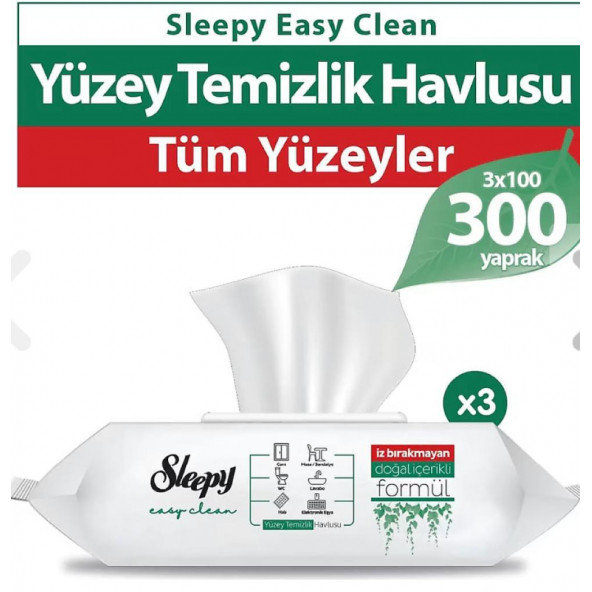 Sleepy Easy Clean Yüzey Temizlik Havlusu 100 Yaprak 3'lü