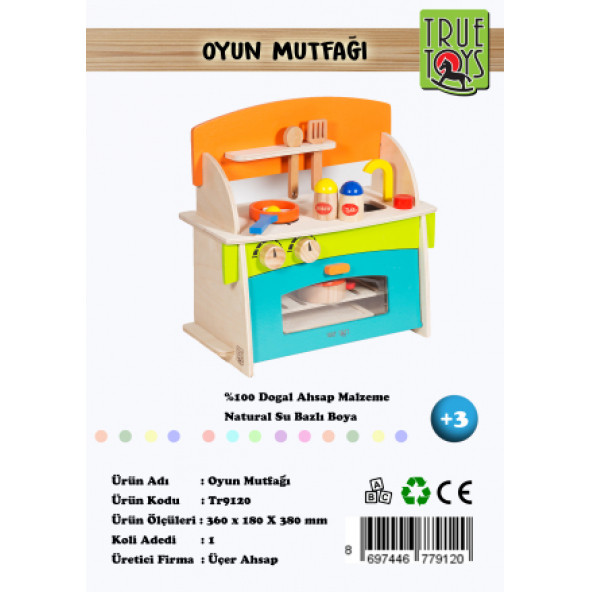 True Toys Renkl Boyalı Ahşap Oyuncak Mutfak Servis Seti