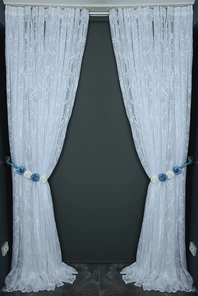 MERMER MODEL KIRIK BEYAZ RENK TEK KANAT Hazır dikilmiş Pileli Fon Perde 300*260 cm - Resim 7