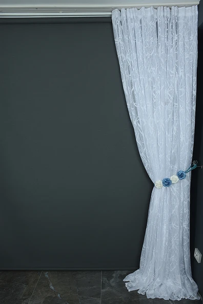 MERMER MODEL KIRIK BEYAZ RENK TEK KANAT Hazır dikilmiş Pileli Fon Perde 300*260 cm - Resim 6