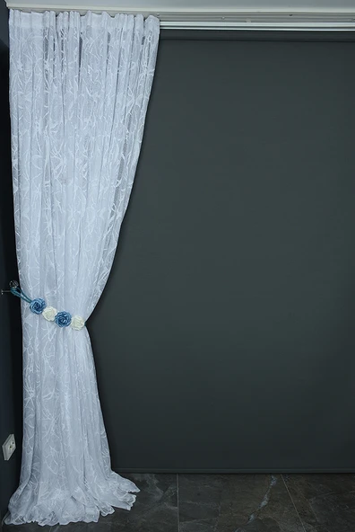 MERMER MODEL KIRIK BEYAZ RENK TEK KANAT Hazır dikilmiş Pileli Fon Perde 300*260 cm - Resim 5