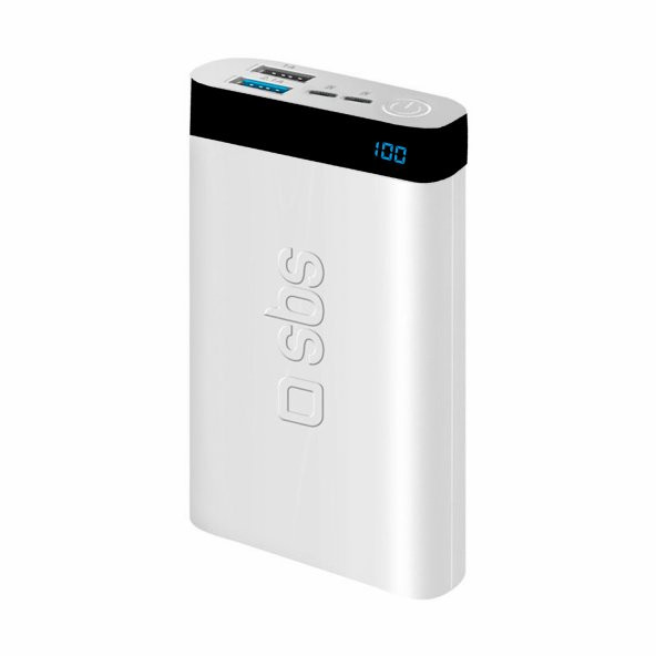 Sbs İntelligent Fast Charge 10.000mAh 2xUsbA + Type-C Çıkışlı Led Göstergeli Powerbank Beyaz